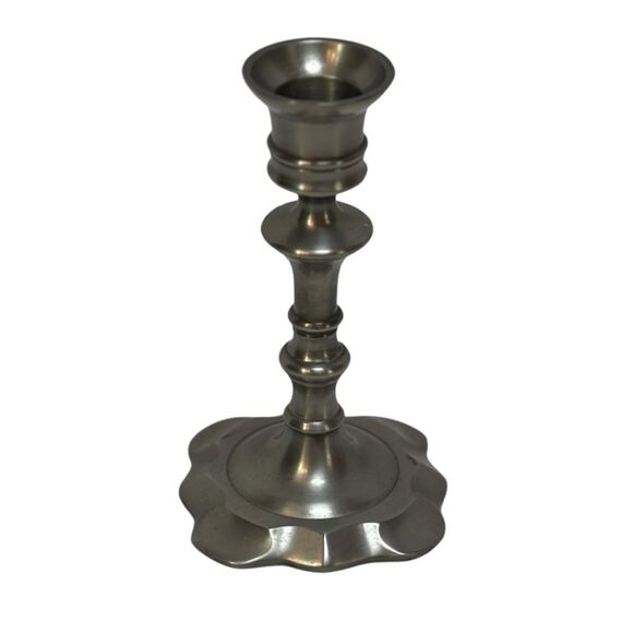 Elegant Silver Satin Finish Candlestick Scalloped Base - Picture 1 of 7